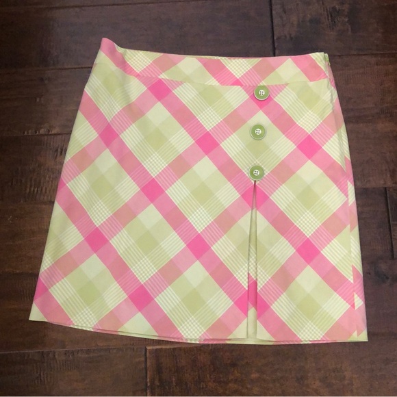 LOFT Dresses & Skirts - ANN TAYLOR LOFT Pink & Lime Green Plaid Skirt with Lime Green Buttons - Size 12